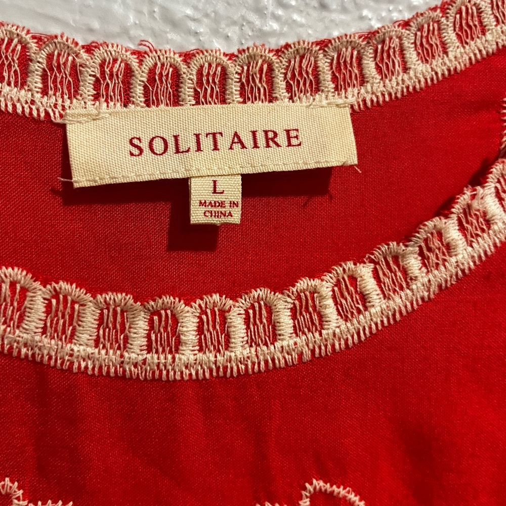 Solitaire Embroidered Bright orange Top Size L Scalloped Boxy Boho. - Picture 3 of 10